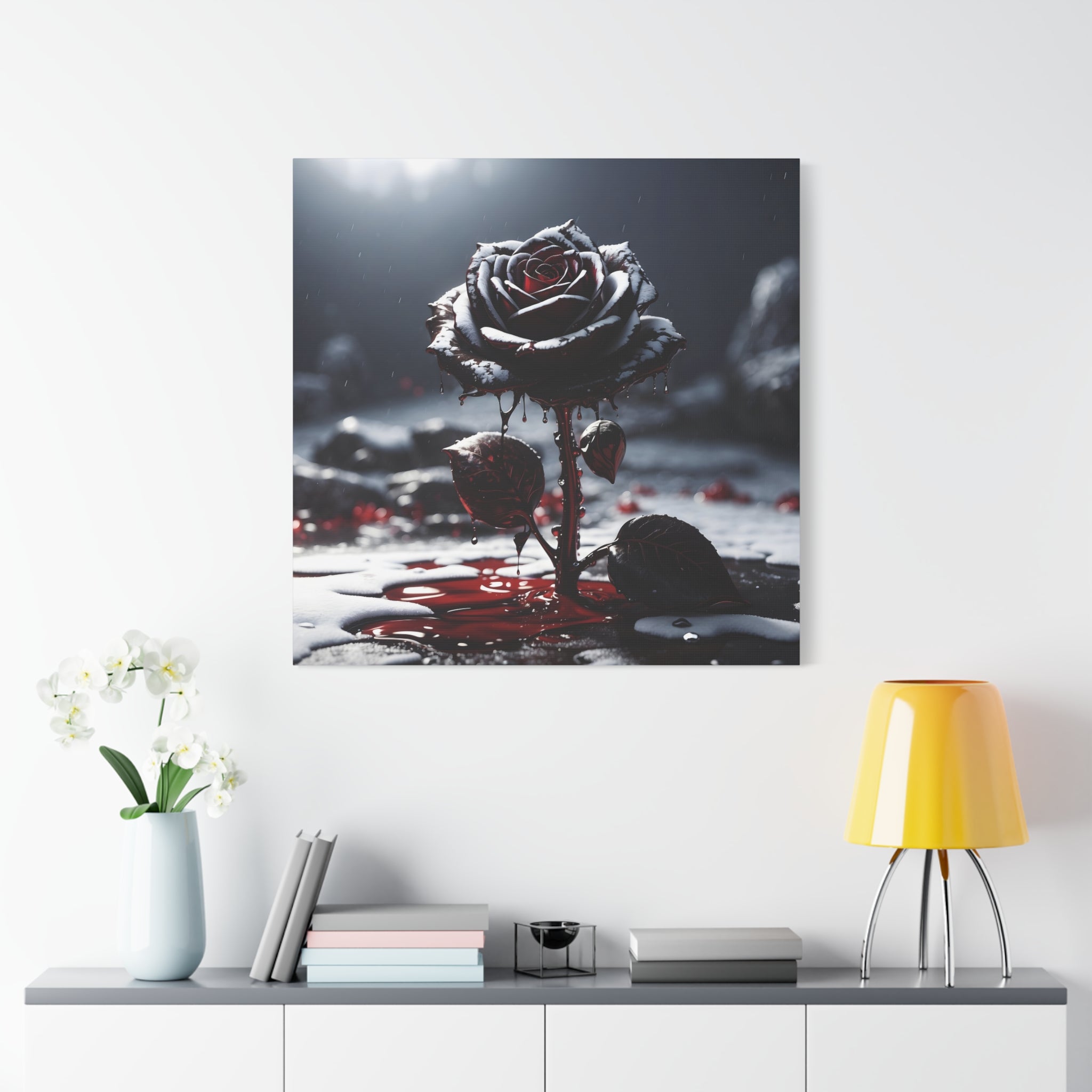 Crimson Tears Canvas Art - Gothic Black Rose Decor