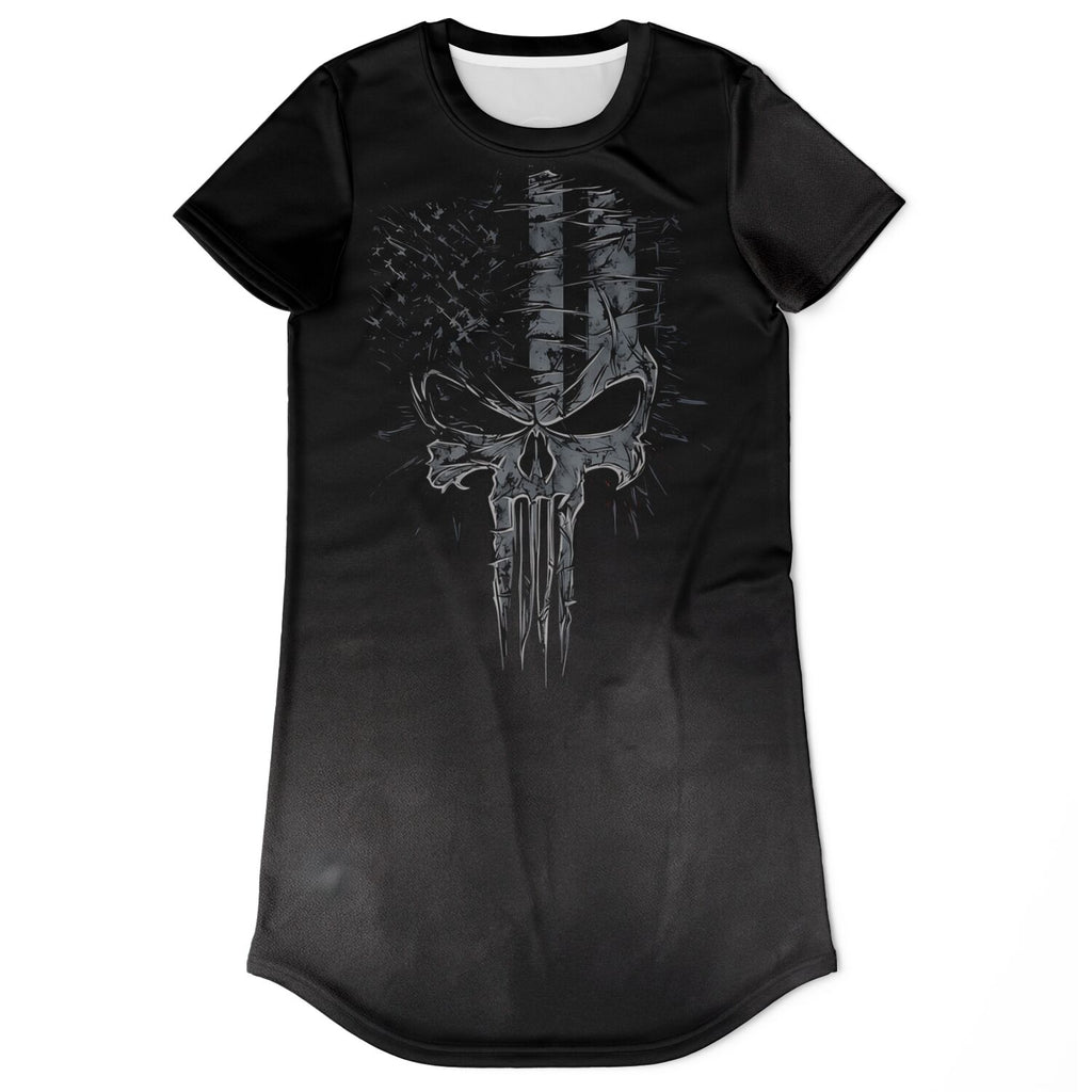 Gothic Skull T-Shirt Dress – Soft Stretch Comfort with Bold Style