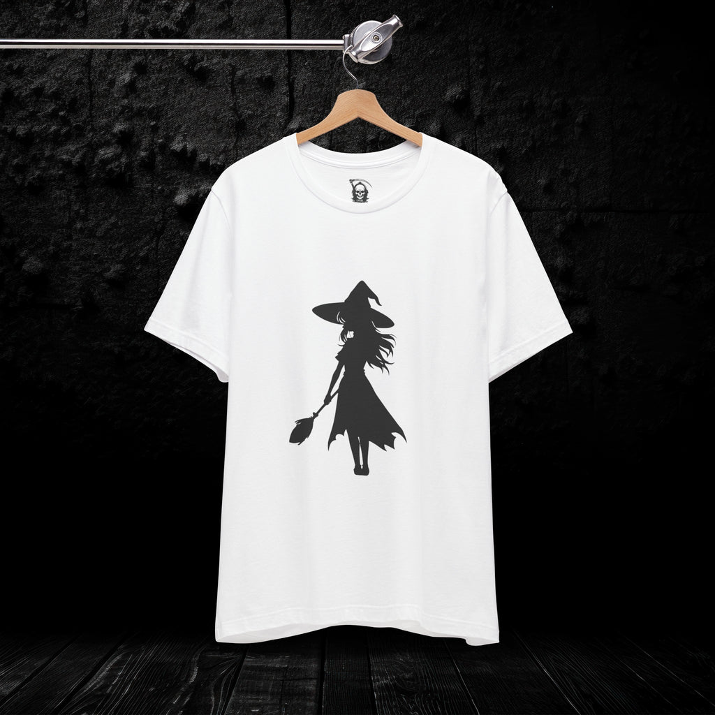 Wicked Witch Silhouette T-Shirt - Enchanting Gothic Style with Spine Print