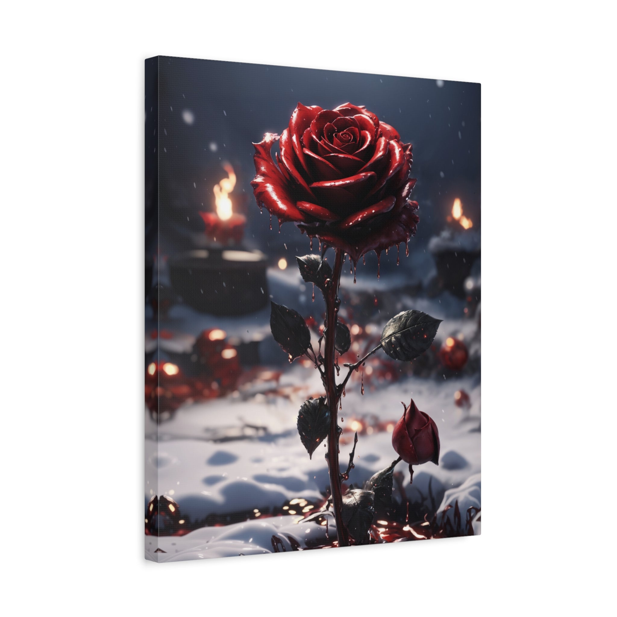 Crimson Rose Winter Canvas Print - Dark Romantic Art