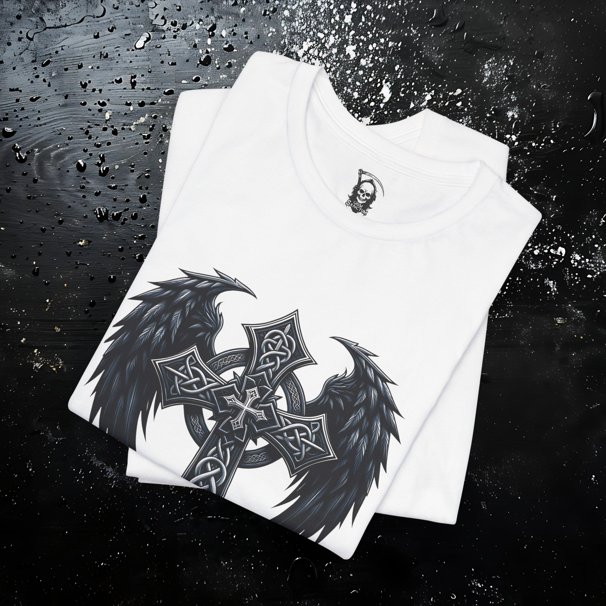 Gothic Celtic Winged Cross Unisex T shirt - Dark Elegance and Spiritual Mystique
