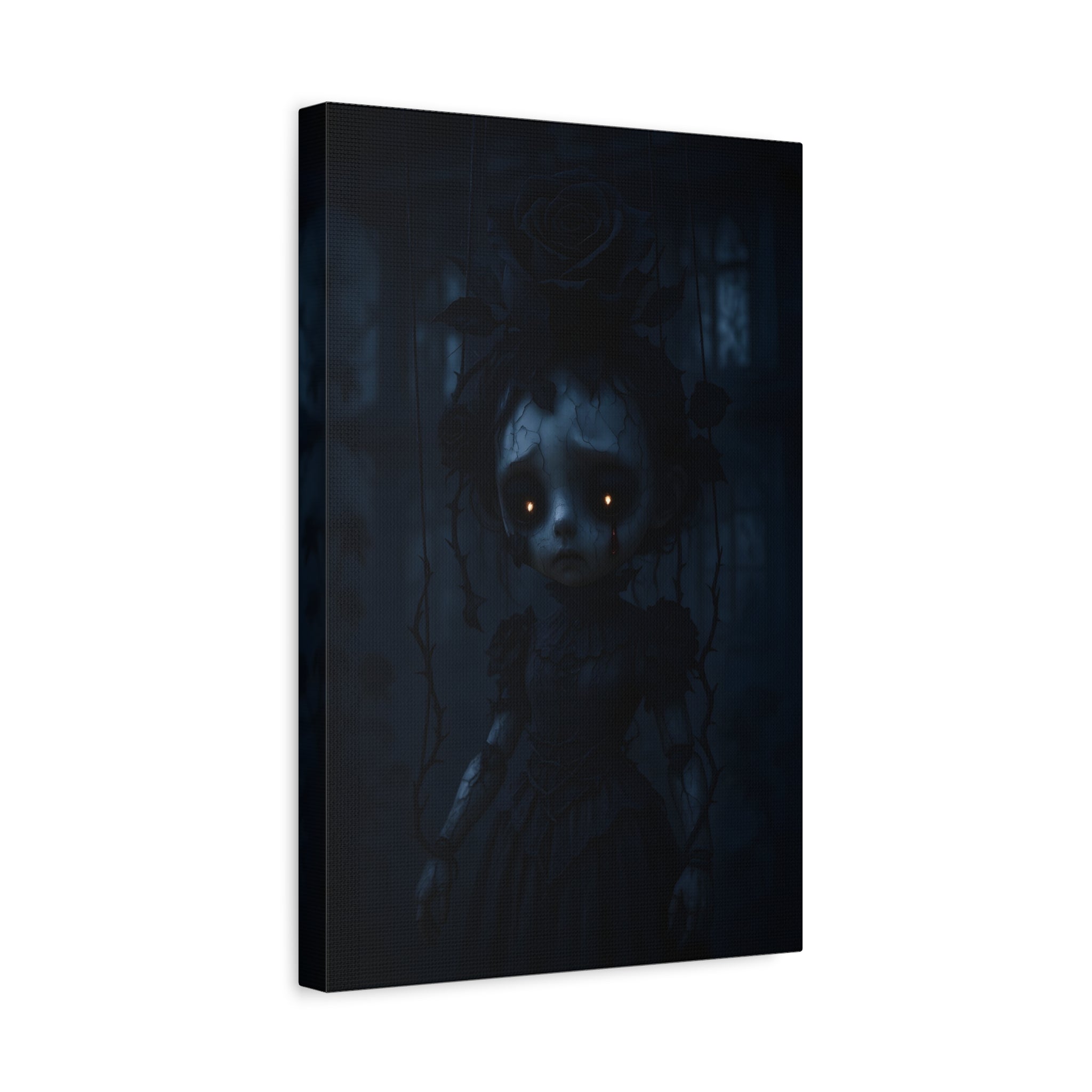 Gothic Dark Rose Marionette Canvas Art – Haunted Victorian Doll Wall Decor | Edgy Surreal Gothic Home Accent