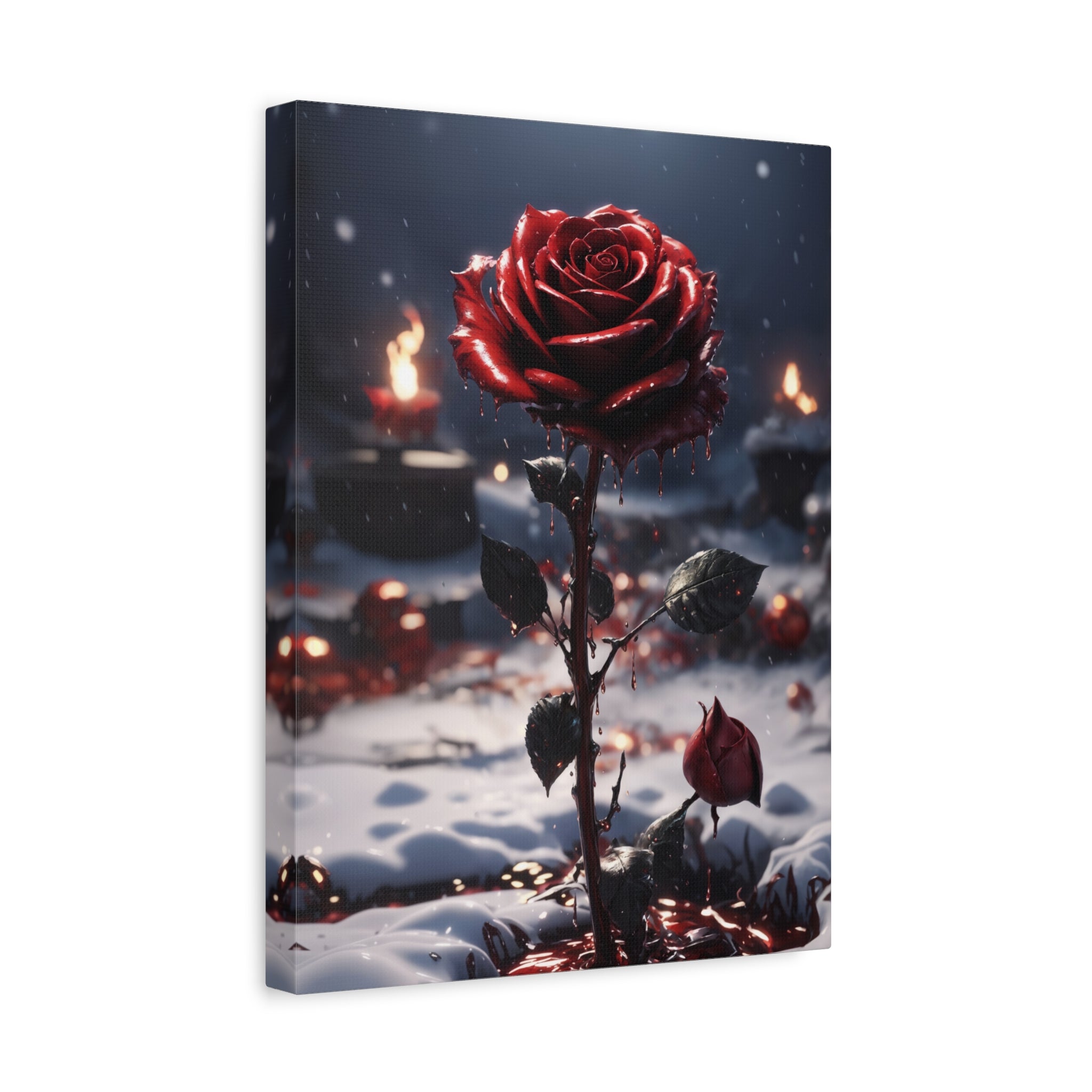 Crimson Rose Winter Canvas Print - Dark Romantic Art