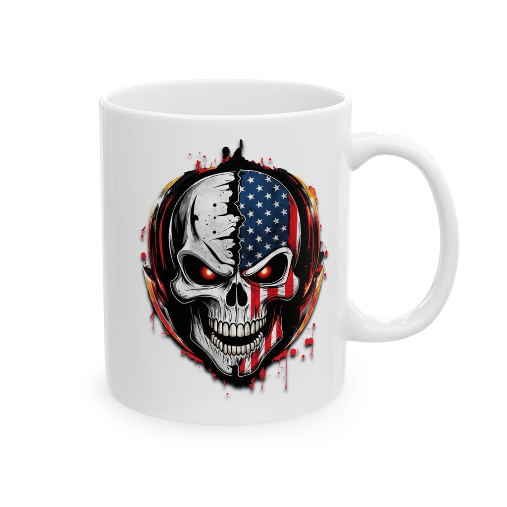 Patriotic Skull Mug – American Flag Gothic Coffee Cup