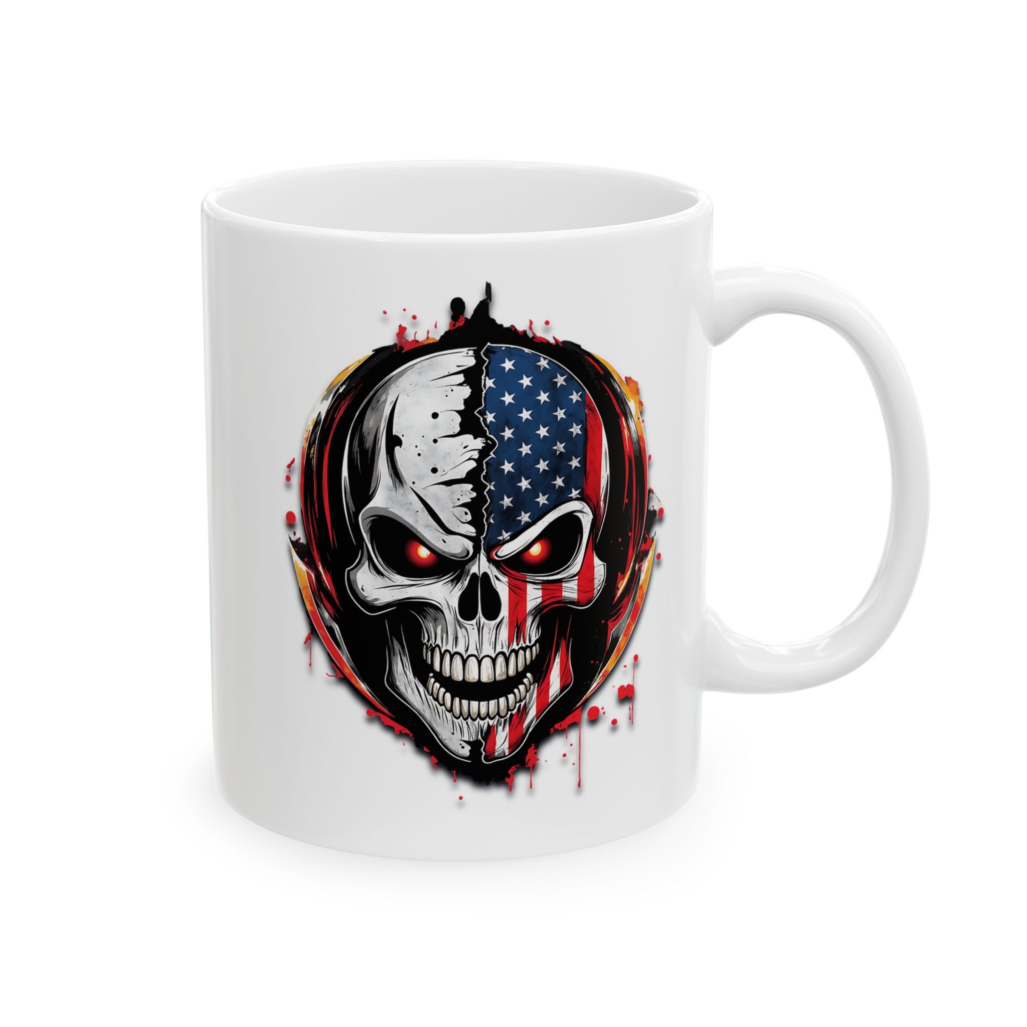 Patriotic Skull Mug – American Flag Gothic Coffee Cup