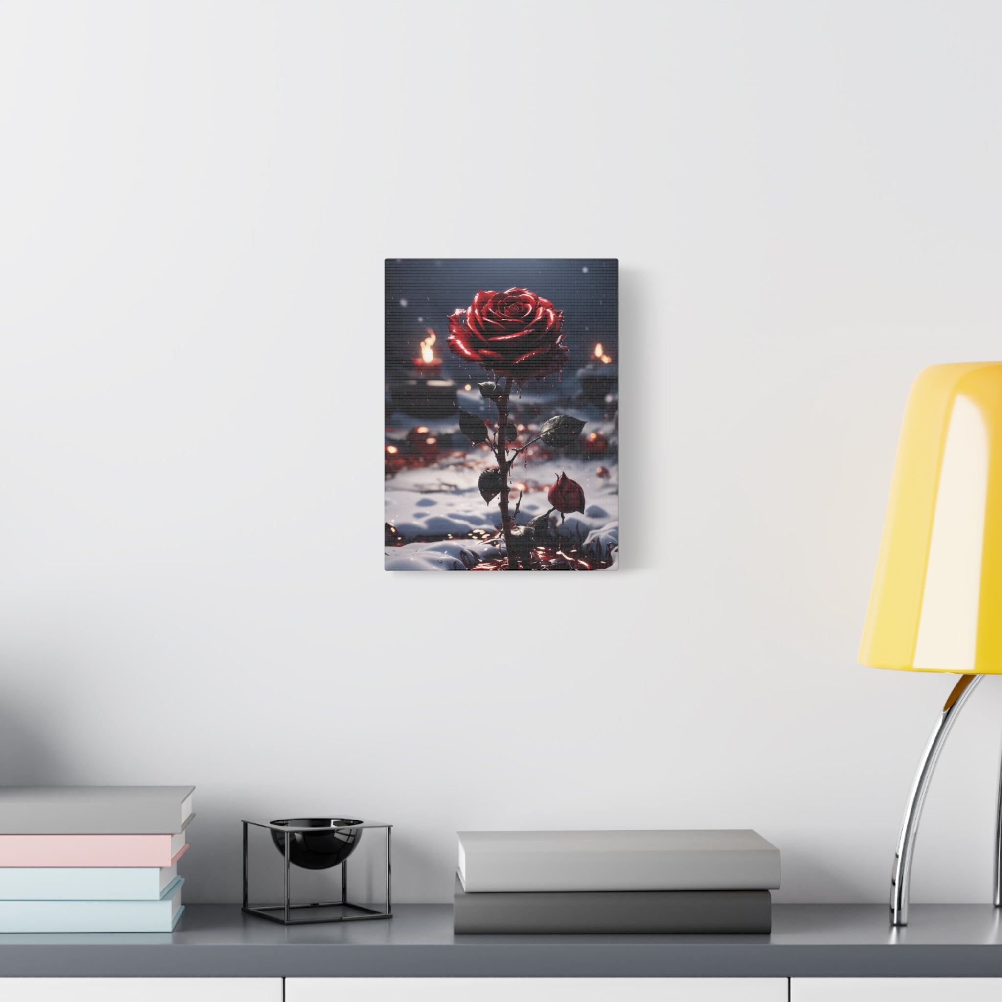 Crimson Rose Winter Canvas Print - Dark Romantic Art