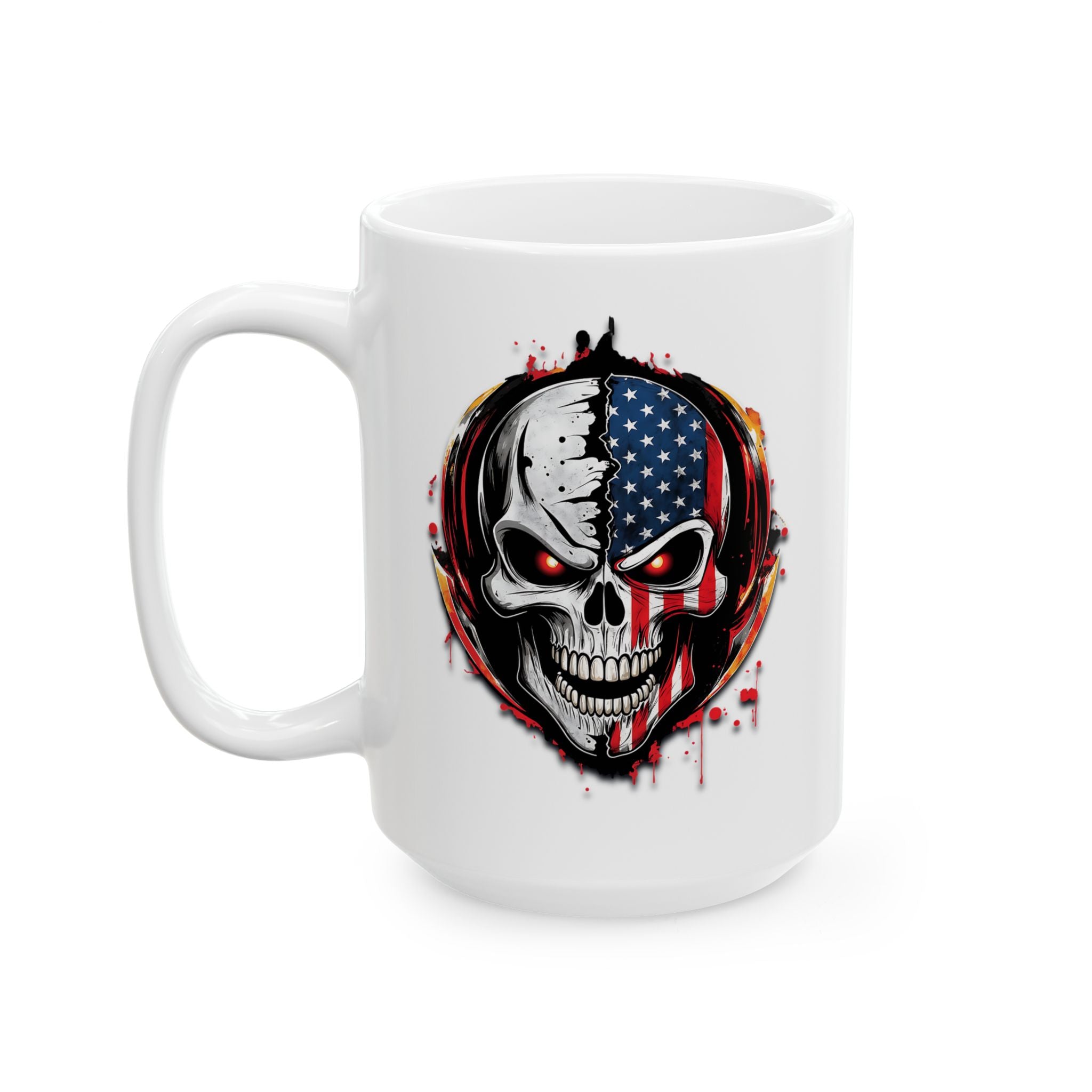Patriotic Skull Mug – American Flag Gothic Coffee Cup