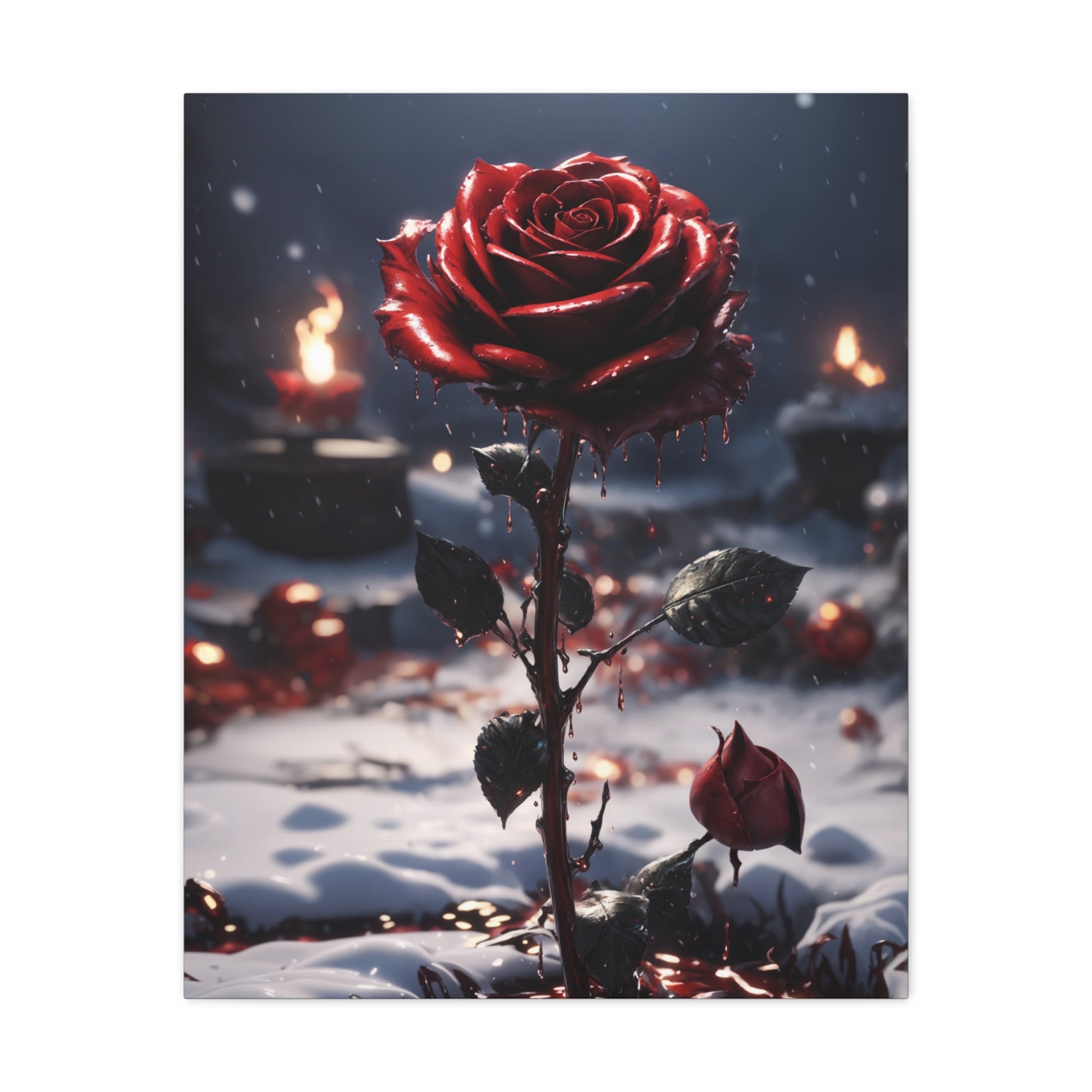 Crimson Rose Winter Canvas Print - Dark Romantic Art