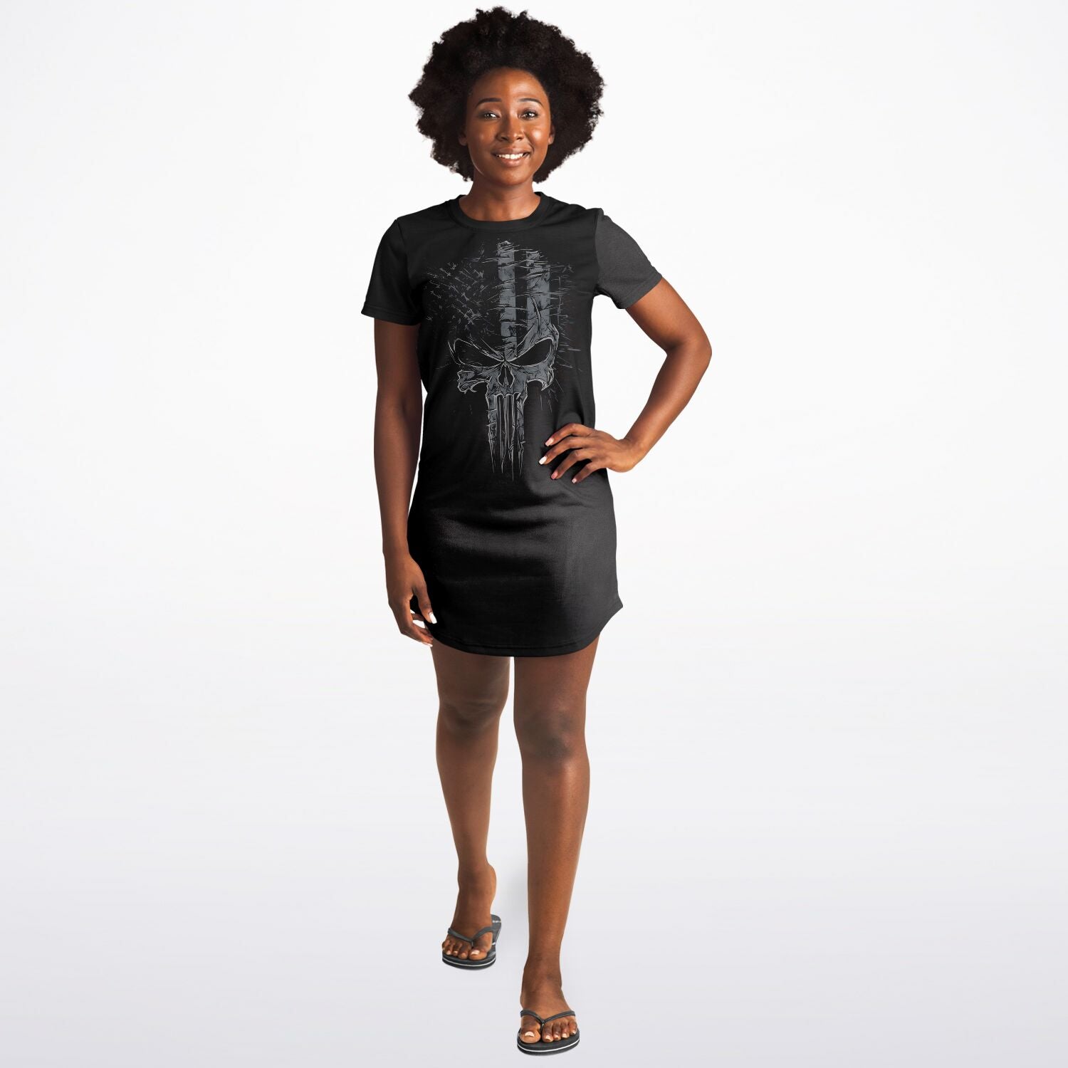 Gothic Skull T-Shirt Dress – Soft Stretch Comfort with Bold Style