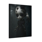 Enchanted Gothic Doll & White Raven Canvas Art – Cracked Porcelain Marionette in Moonlit Greenhouse | Surreal Dark Fantasy Wall Decor