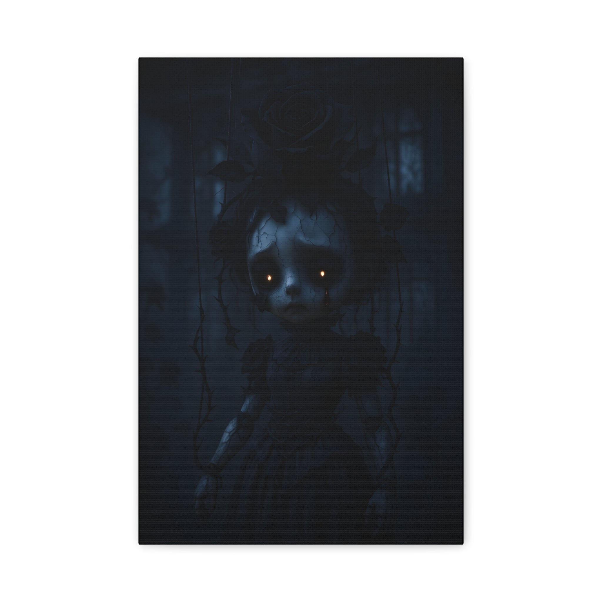 Gothic Dark Rose Marionette Canvas Art – Haunted Victorian Doll Wall Decor | Edgy Surreal Gothic Home Accent