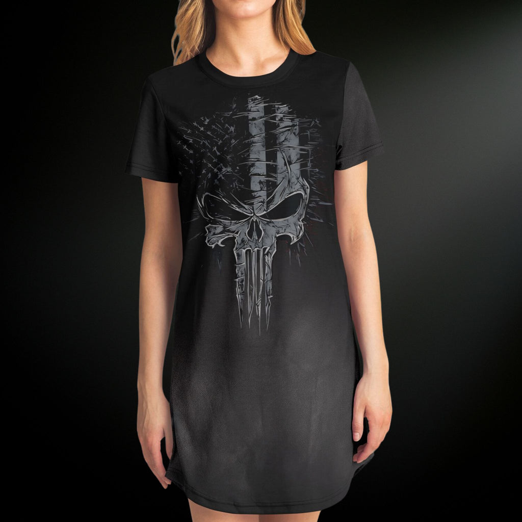 Gothic Skull T-Shirt Dress – Soft Stretch Comfort with Bold Style