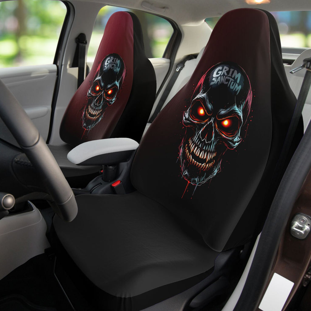 Grim Sanctum Sinister Skull Car Seat Covers - Red & Black, Protective & Stylish (Set of 2)