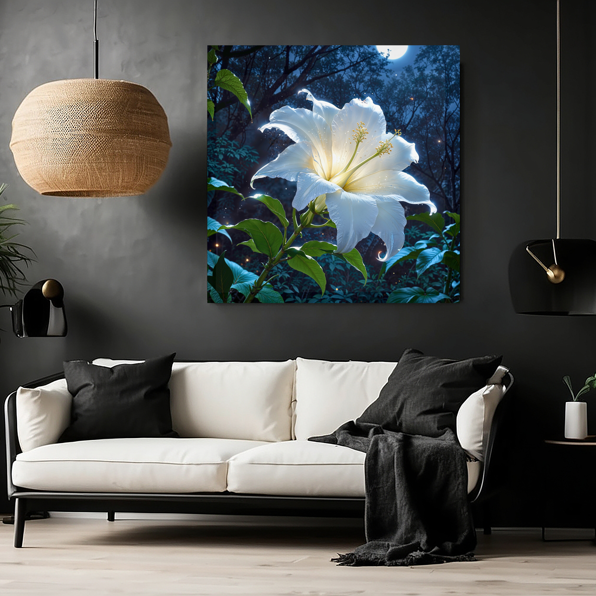 Moonlit Datura Canvas Print - Mystical Night Garden